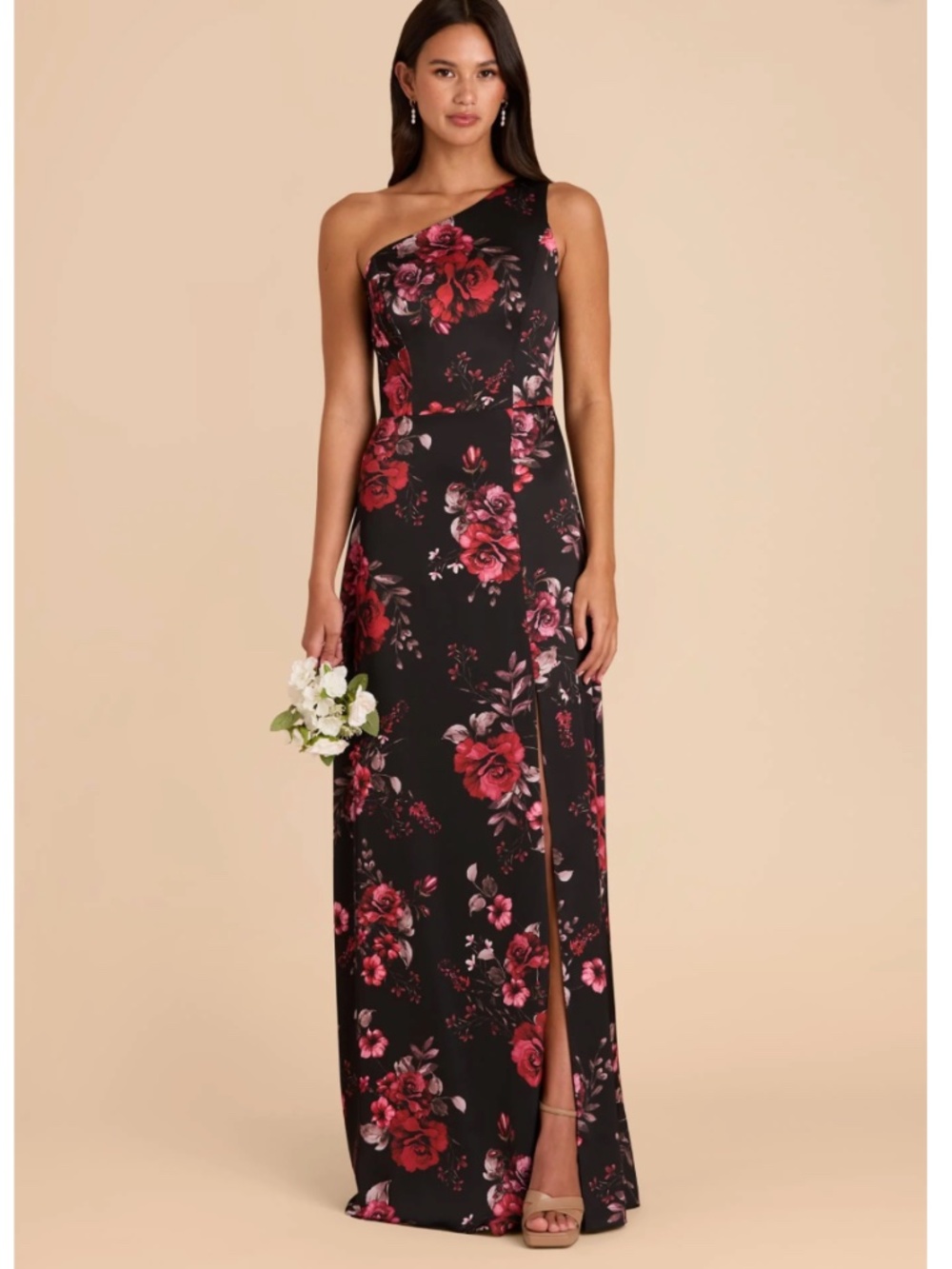 Size Large Birdy Grey Kira Matte Satin Black Fleurs Bridesmaid Dress